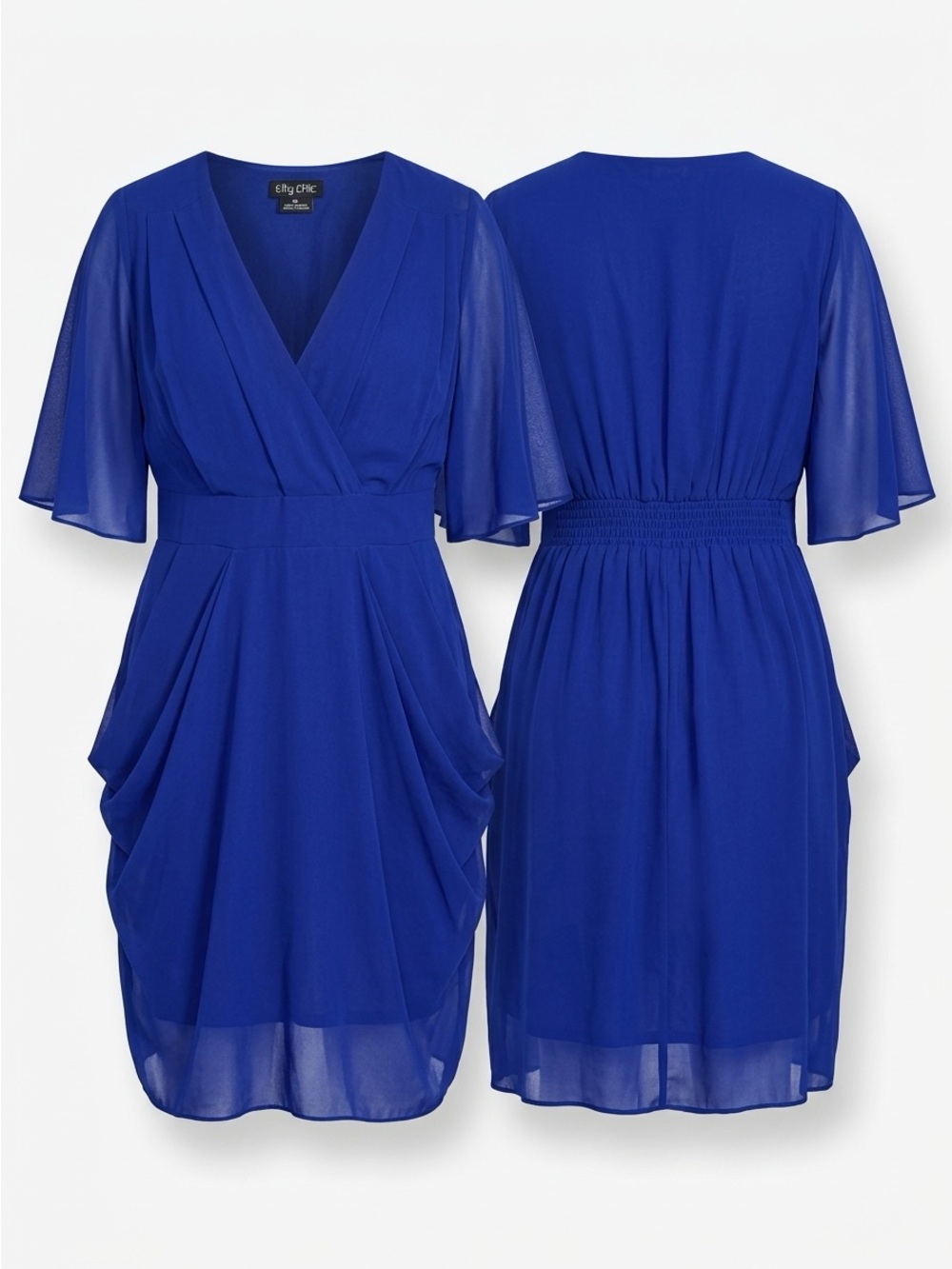 City Chic Cobalt Blue V-Neck Draped Midi Dress